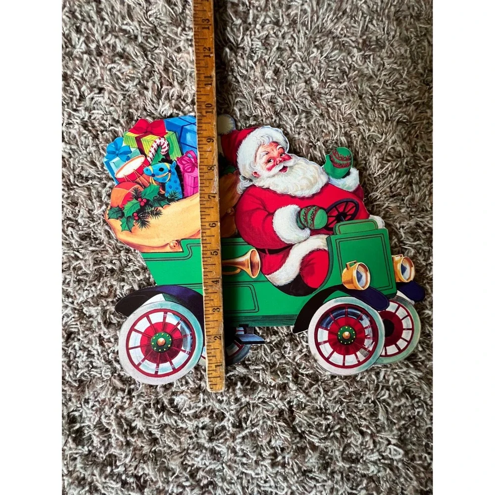 Vintage Santa Claus Driving Car Cardboard Cutout Double Sided Christmas Decor